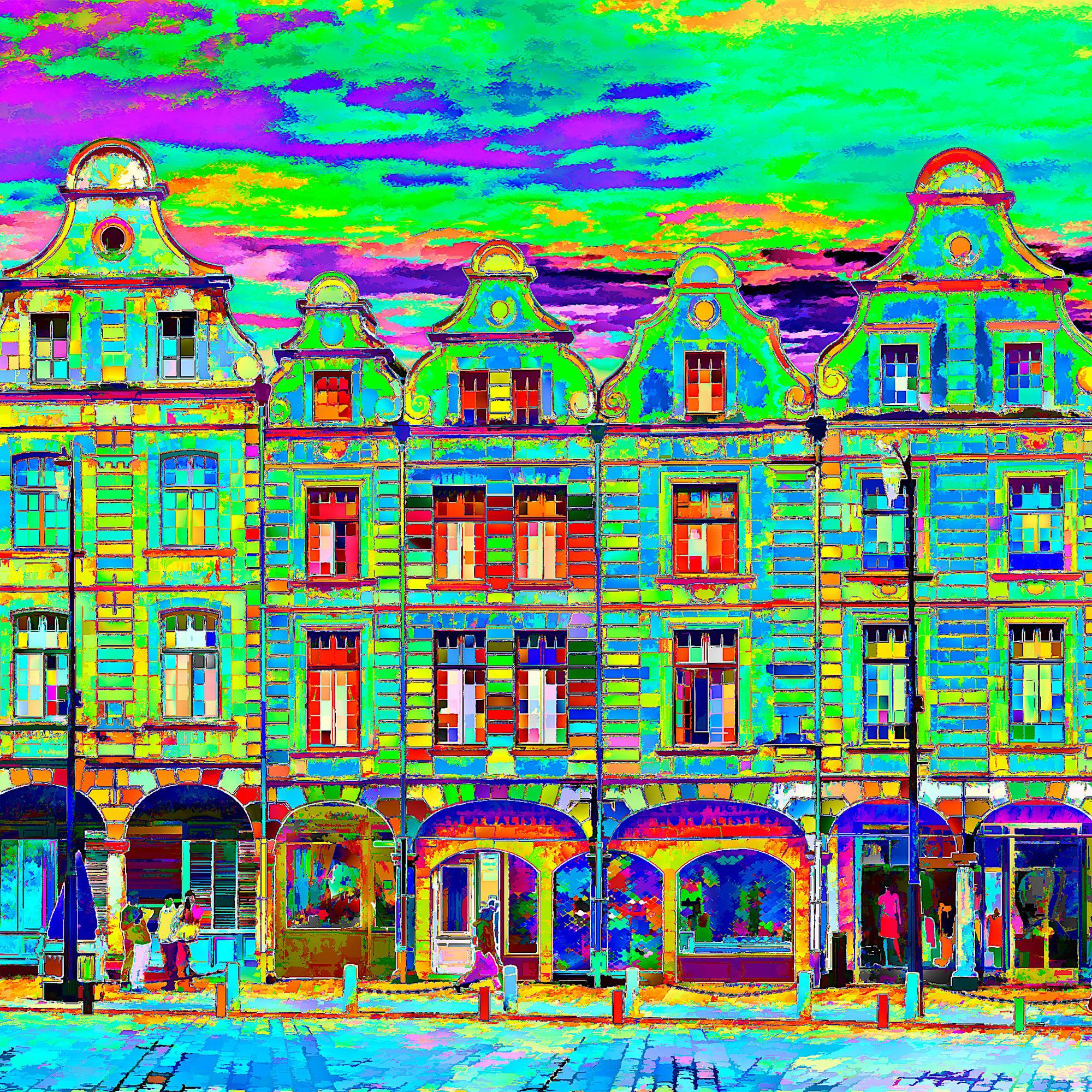 Arras, façades place des Héros, psyché vert-Imagesdartistes