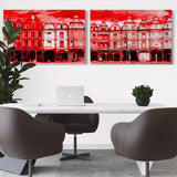 The facades of Place des Heroes, liquid red (two panels)