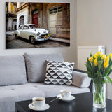 Cuba, old american car, in white