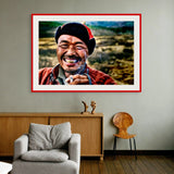 Mongole souriant en fumant sa cigarette