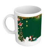 Fir tree, snowman on green background
