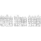 Arras, triptych of square houses, line drawing