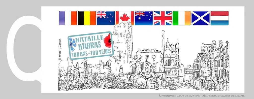 Bataille d'Arras: le beffroi en ruine et les drapeaux des combattants-Imagesdartistes
