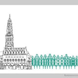 Le beffroi d'Arras au trait et les façades vertes-Imagesdartistes