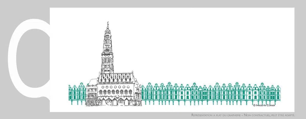 Le beffroi d'Arras au trait et les façades vertes-Imagesdartistes