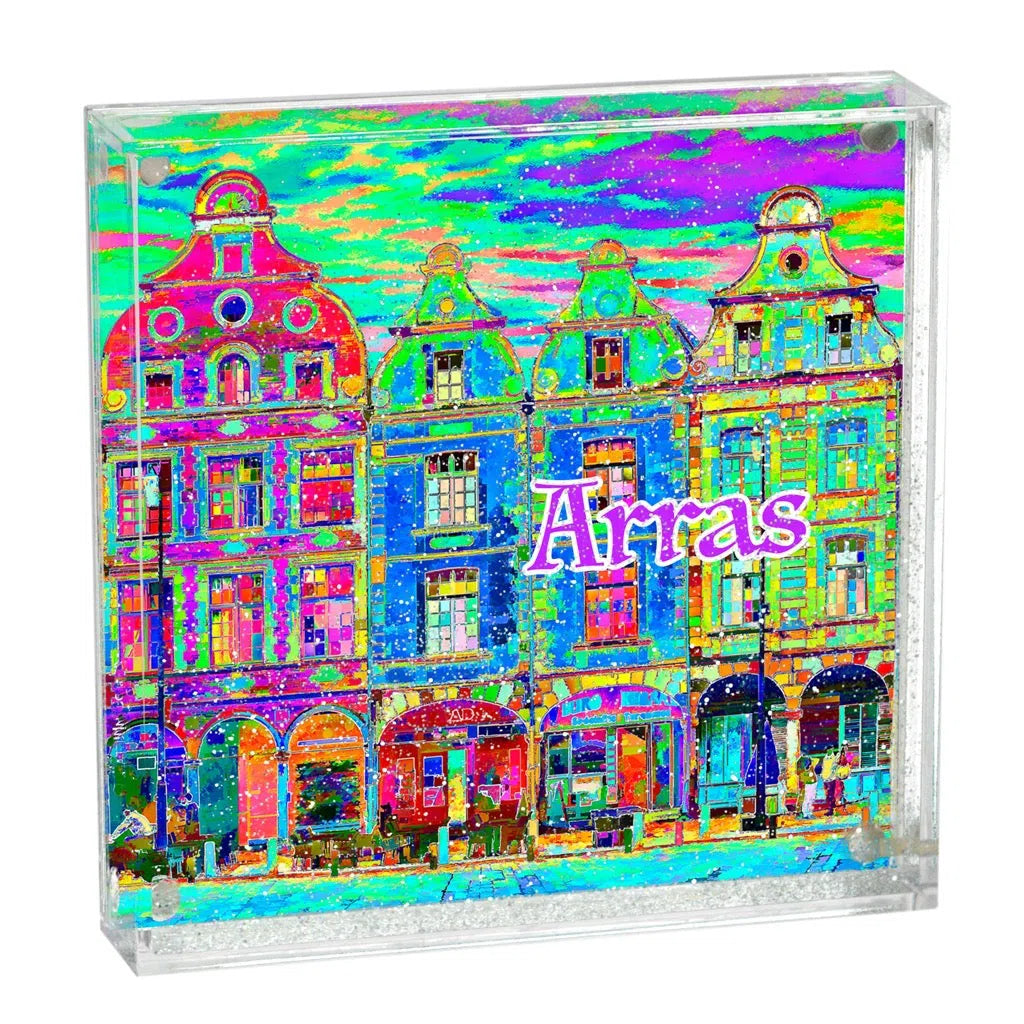 Cadre magnétique façades des Places d'Arras version psyché vert-Imagesdartistes