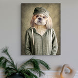 The dog has the cap