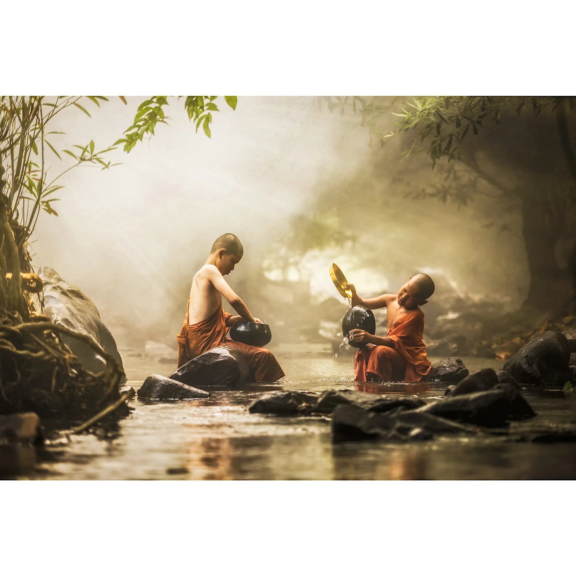 Jeunes moines à la rivière-Imagesdartistes