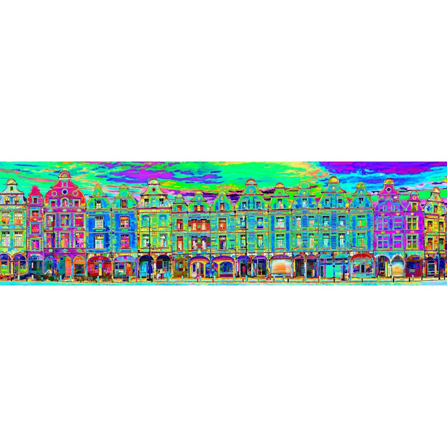 Panoramique des façades d'Arras, version psyché vert-Imagesdartistes