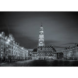 The belfry of Arras and its carousel, in black and white